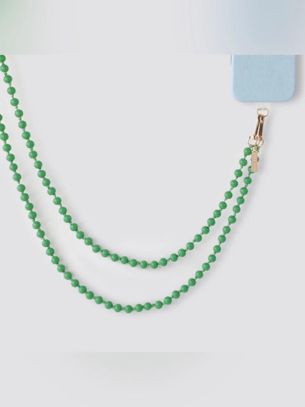 NIB Green Beaded Crossbody phone Strap with Gold Hardware